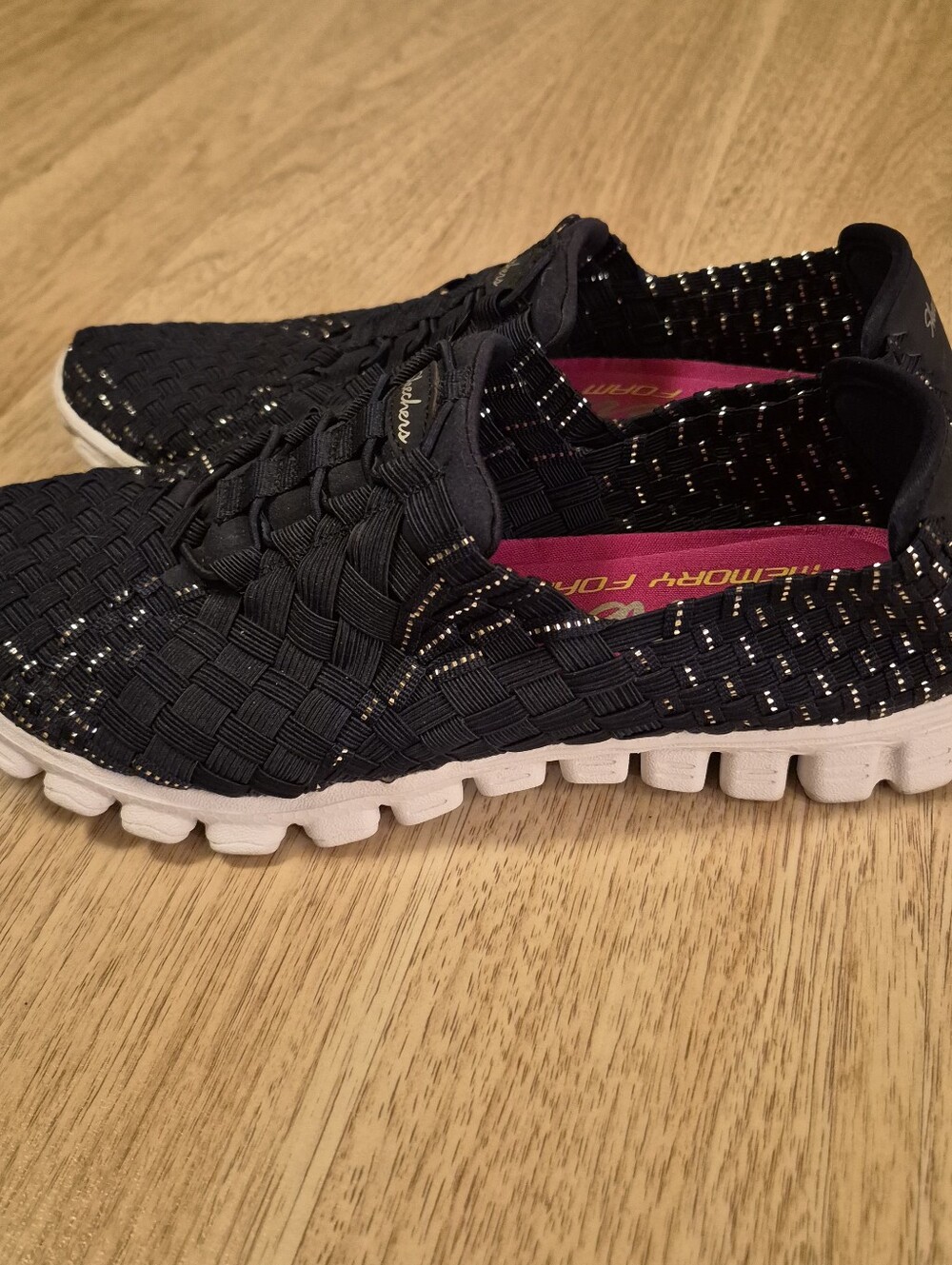 Skechers Navy Woven Slip-On Sneakers with Pink Insoles - Picture 2 of 9